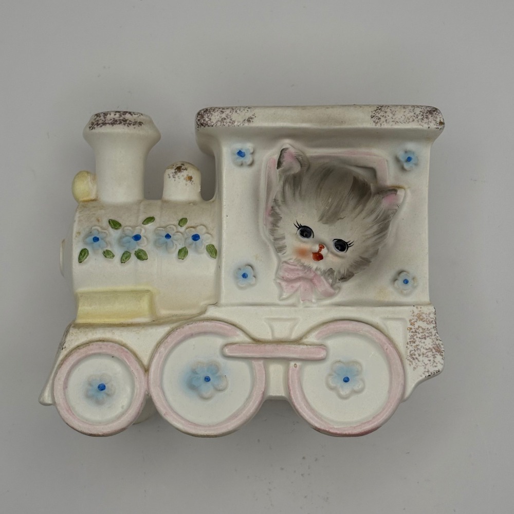 Vtg 1960s Napcoware Ceramic Kitty Cat Train Planter C-6701 Japan Kitsch Nursery